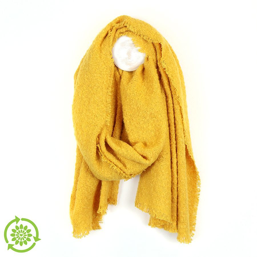 Recycled yarn boucle scarf in rich mustard yellow