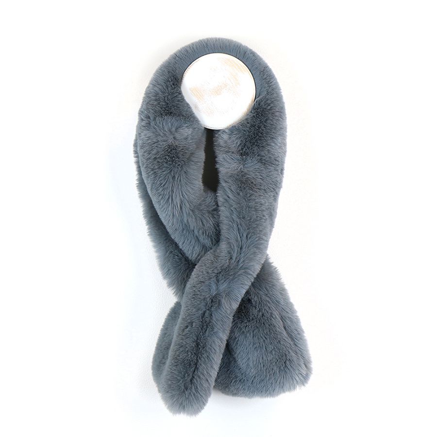 Faux fur loop through scarf in warm grey