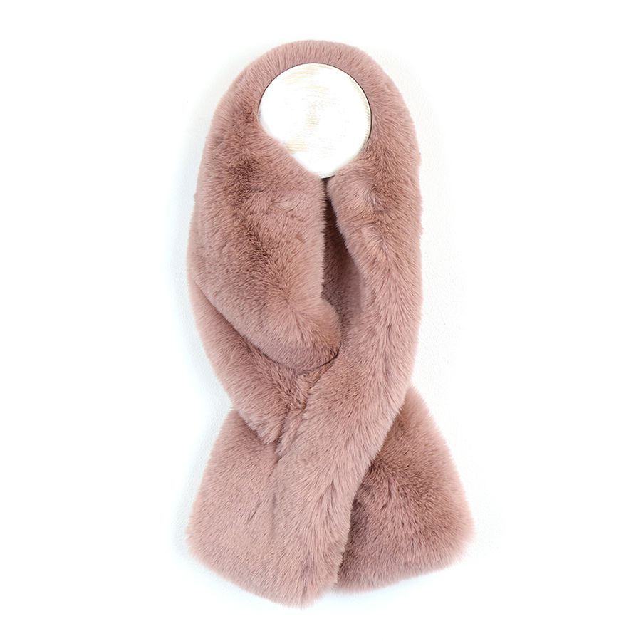 Faux fur loop through scarf in dusky pink