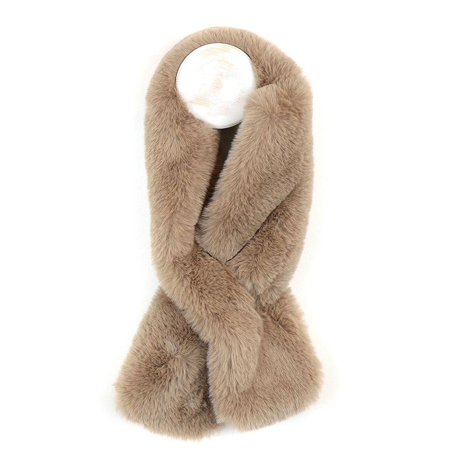 Faux fur loop through scarf in soft taupe