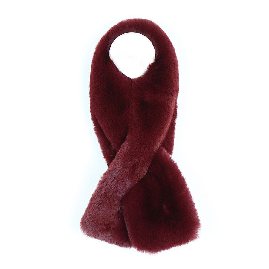 Faux fur loop through scarf in burgundy