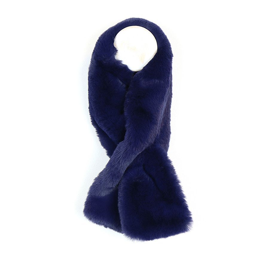 Faux fur loop through scarf in navy blue