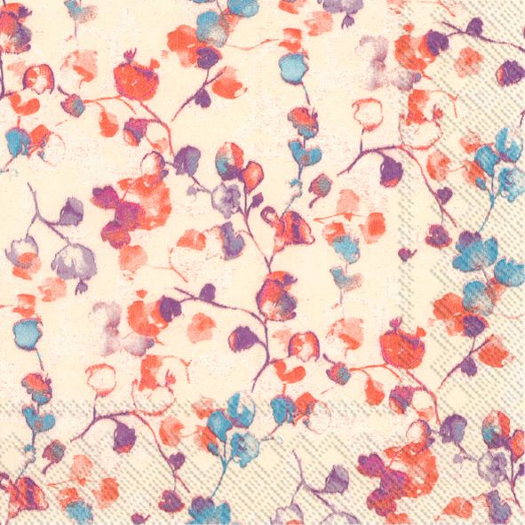 Veronica Cream Purple Leaves Cocktail Napkins