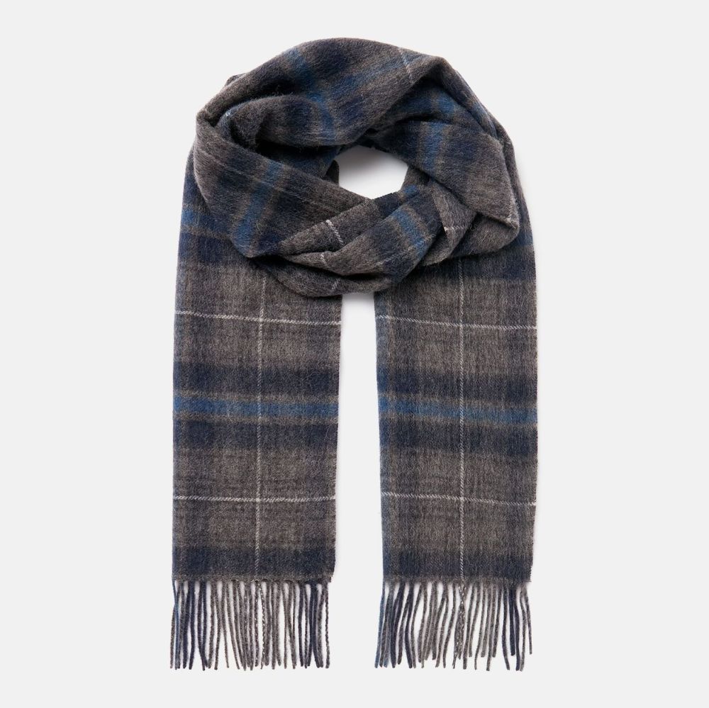 Tytherton Wool Checked Scarf for men- Grey Marl Checked