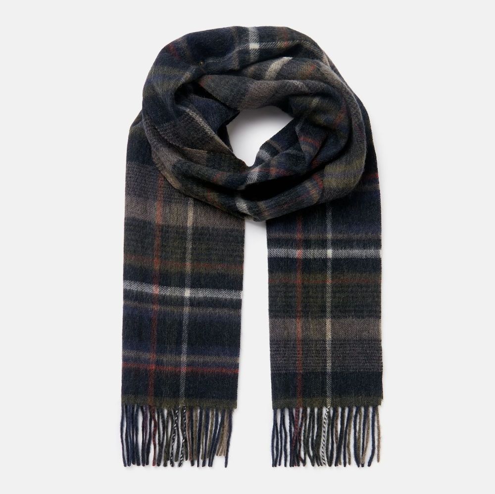 Tytherton Wool Checked Scarf for men- Green/ Navy Check