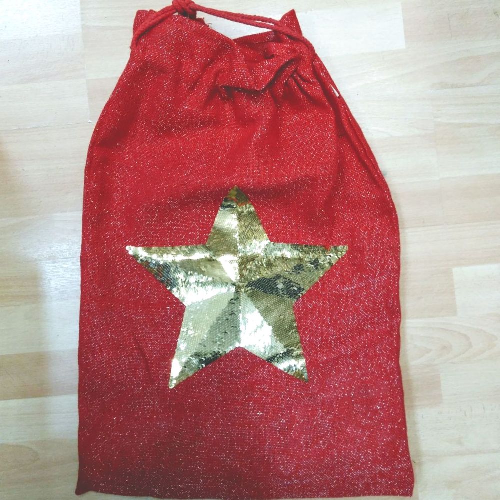 Red Jute Gift Sack with Gold Star (Large)
