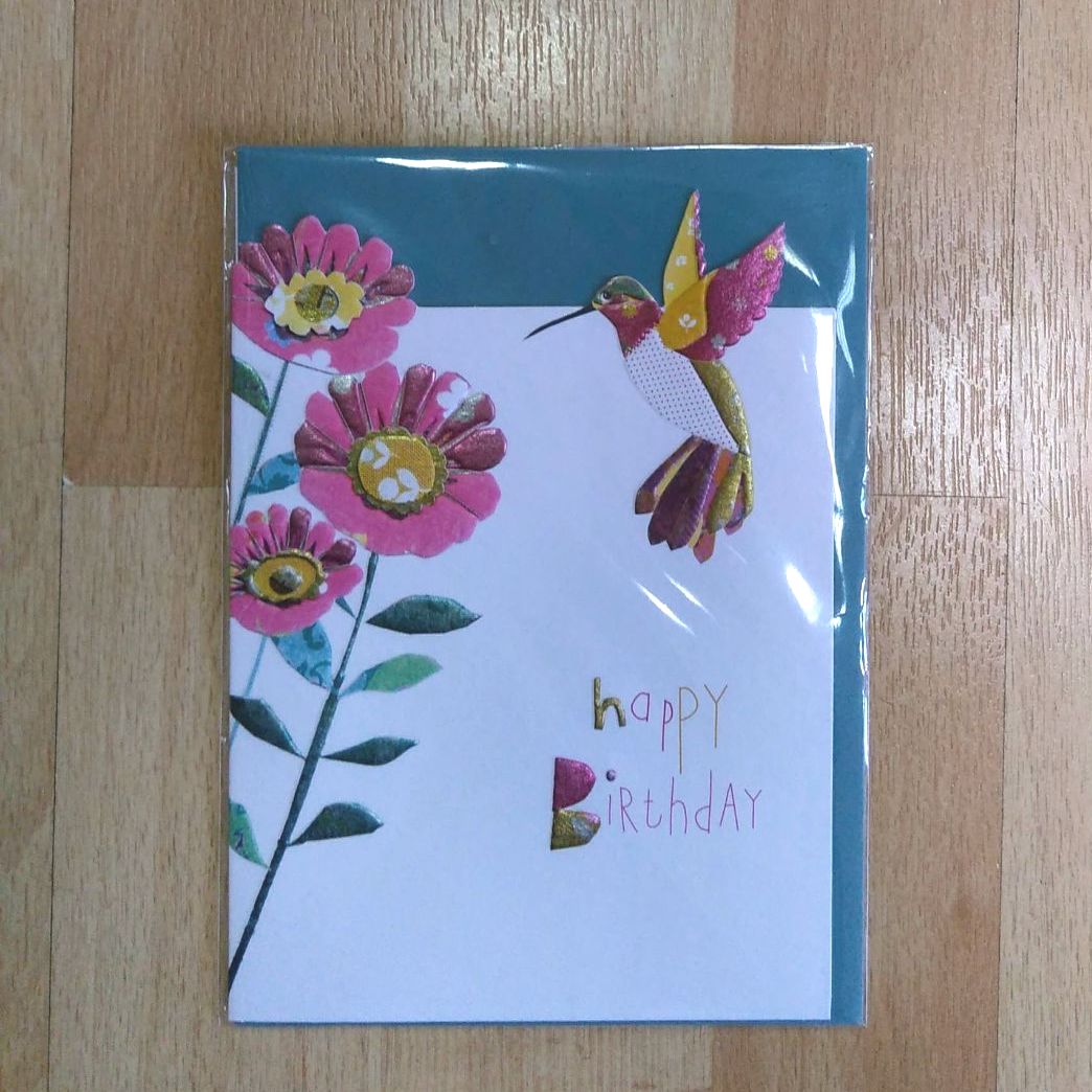 Birthday Card- Bird and Flowers (Blue and Pink)