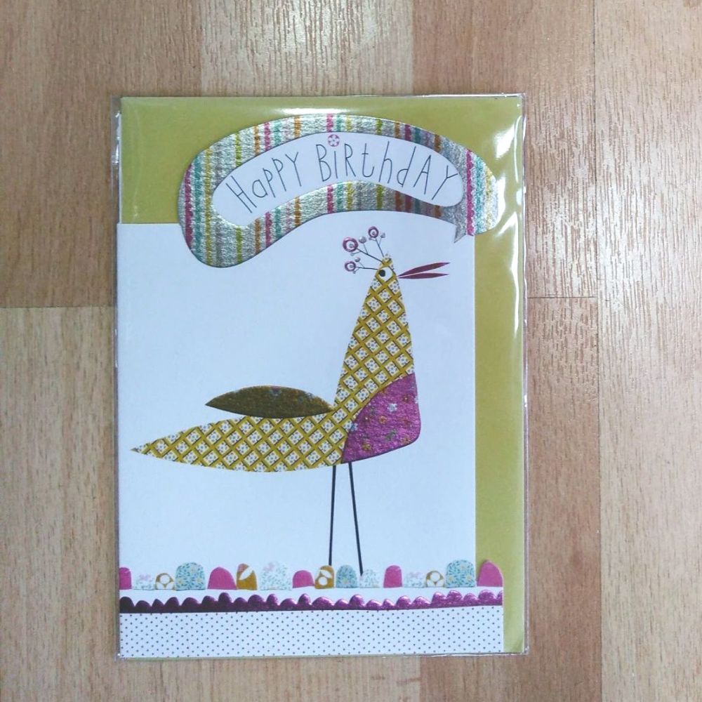 Birthday Card- Mustard and Pink Bird