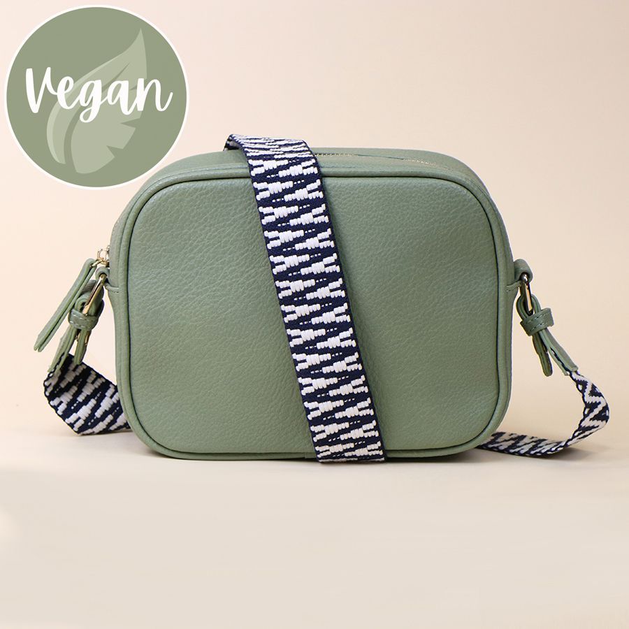 Vegan leather striped strap camera bag- Sage Green