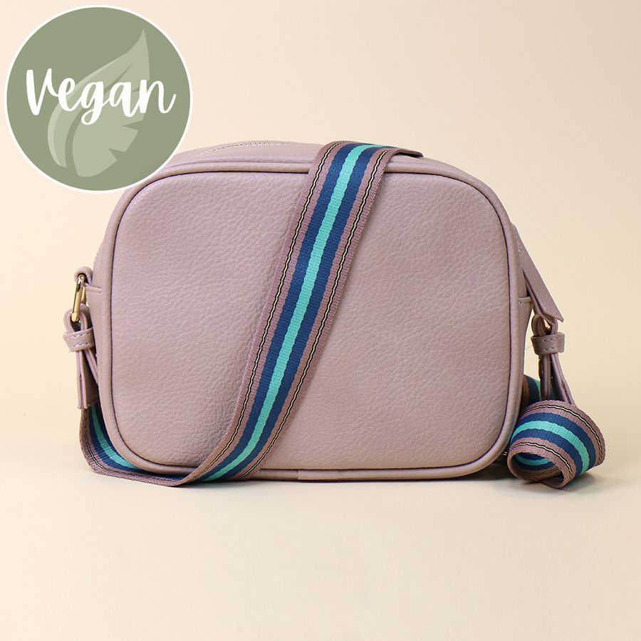 Vegan leather striped strap camera bag- Pink