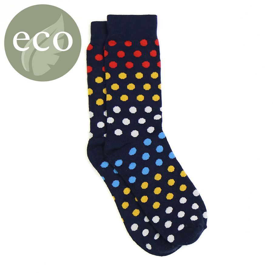 Navy bamboo and primary colour spot men's socks