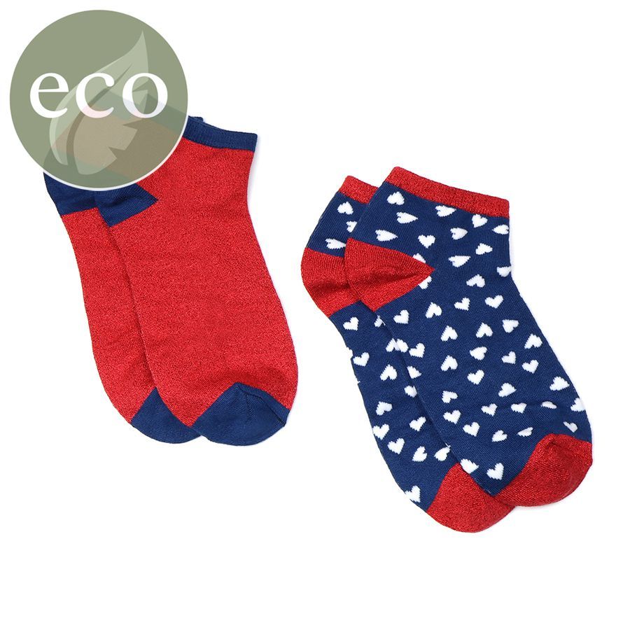 Navy and red trainer sock duo with hearts