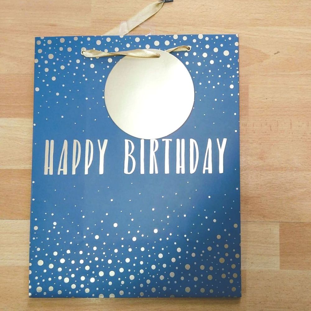 Happy Birthday Gift Bag- Blue & Gold (Large)