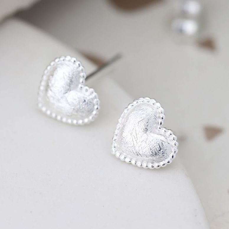 Sterling silver scratched heart earrings