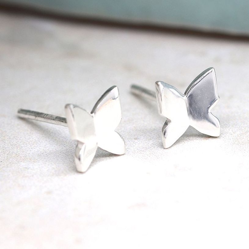 Tiny sterling silver simple butterfly stud earrings