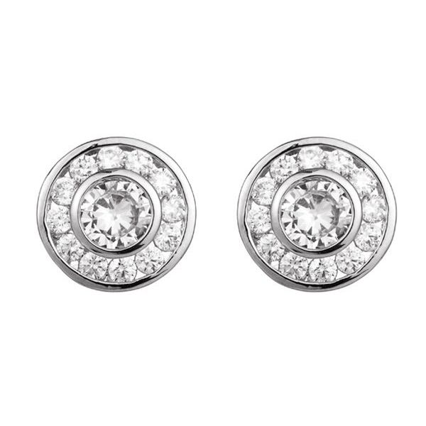 Silver Round Stud Earrings with crystal front
