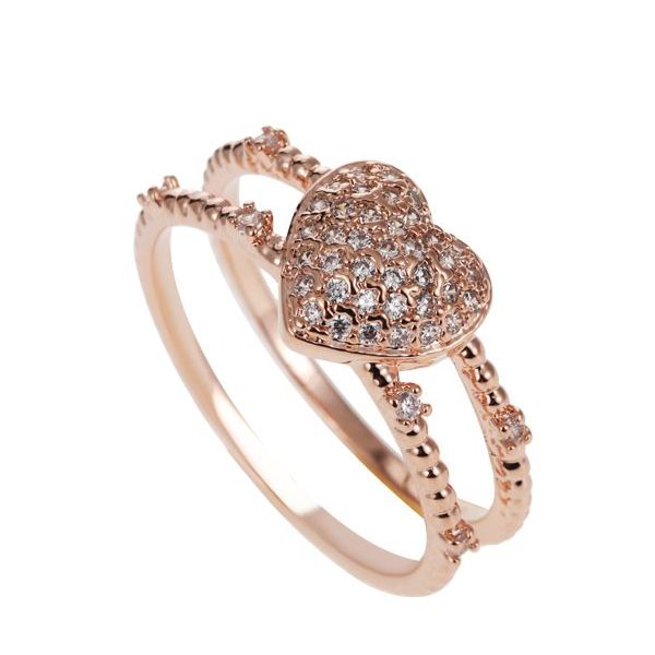 Rose Gold Double Banded Ring with Heart