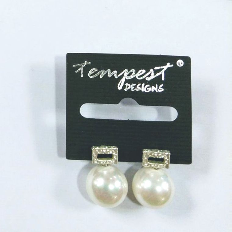 Silver and Faux Pearl Stud Earrings