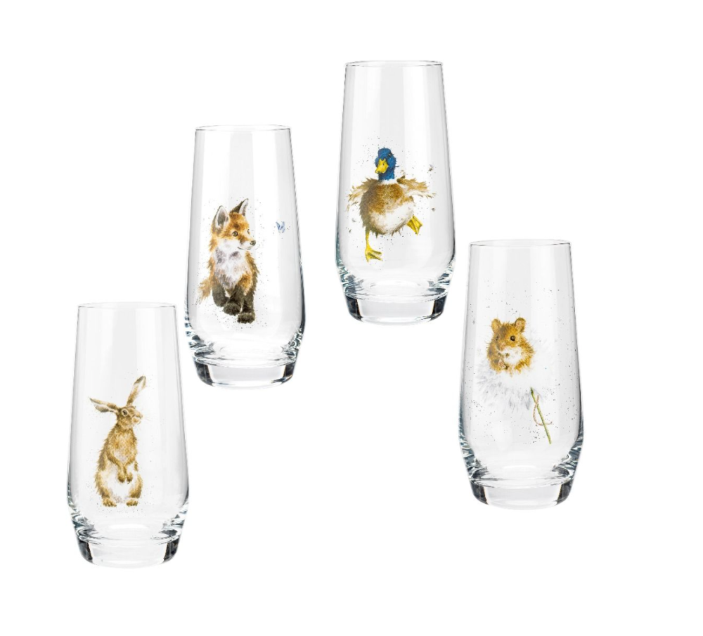 Royal Worcester Wrendale Designs Assorted Country Animals Hi-Ball Glasses S