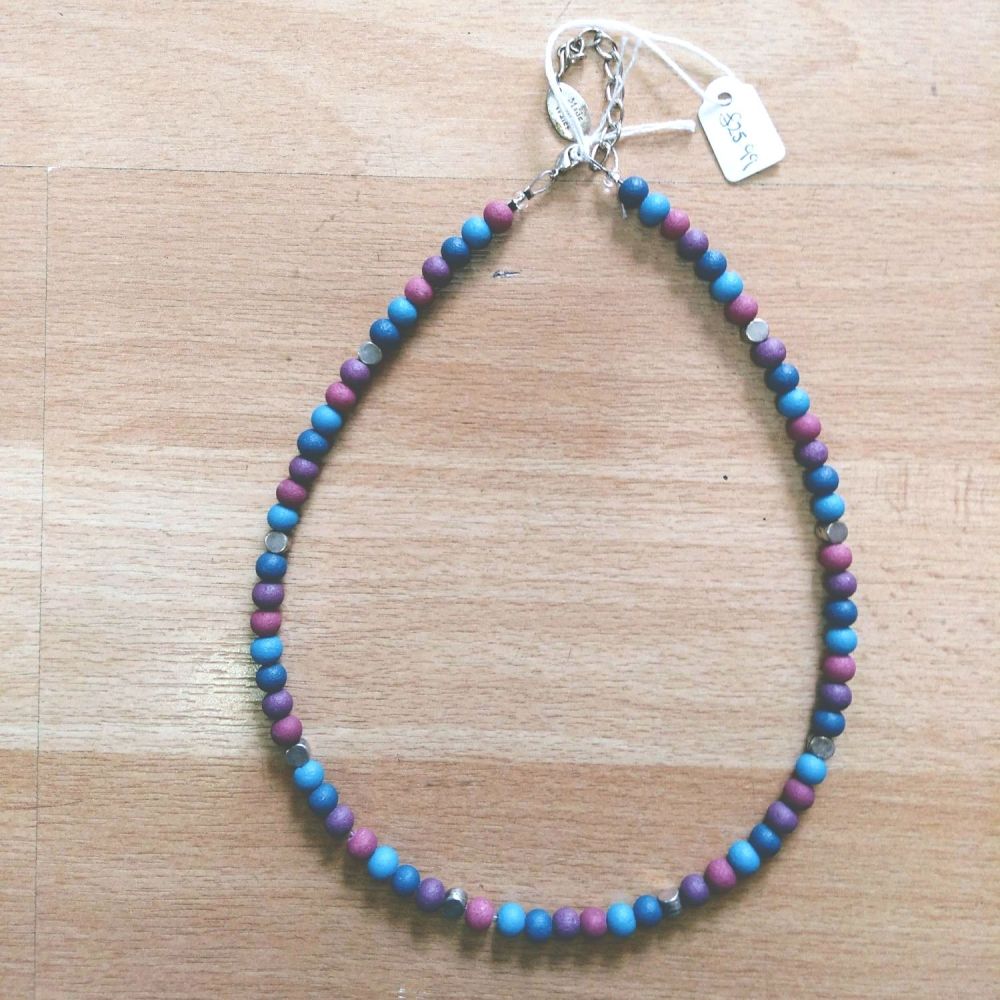 Pink, Purple, Blue and Silver Beaded Necklace- Carrie Elspeth