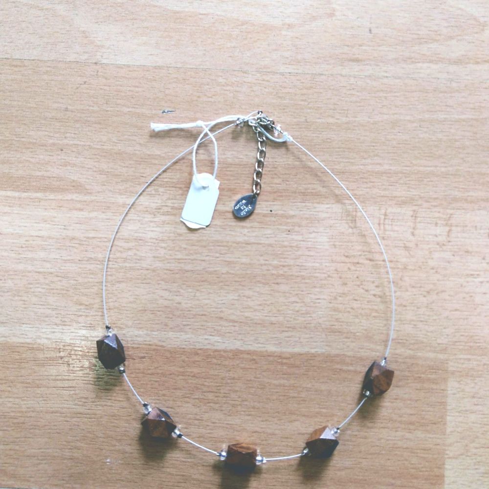 Thin Silver Necklace with wooden accents- Carrie Elspeth
