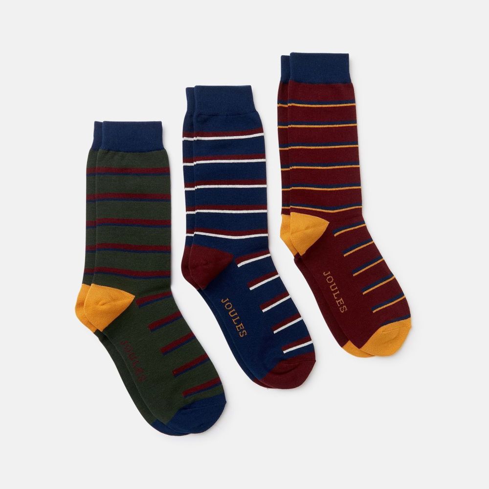 Striking 3pk Cotton Socks- Stripes (size 7-12)