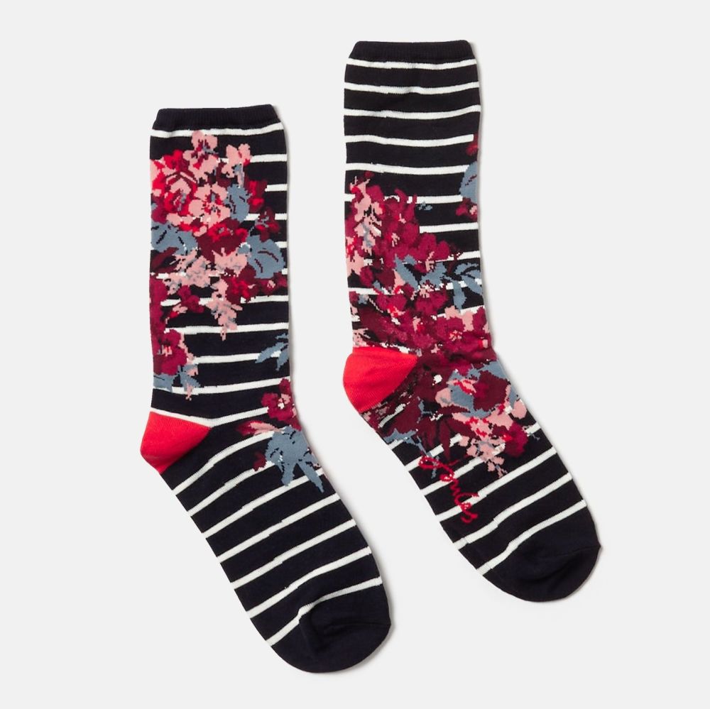 Excellent Everyday Single Eco Vero Socks- French Navy Floral