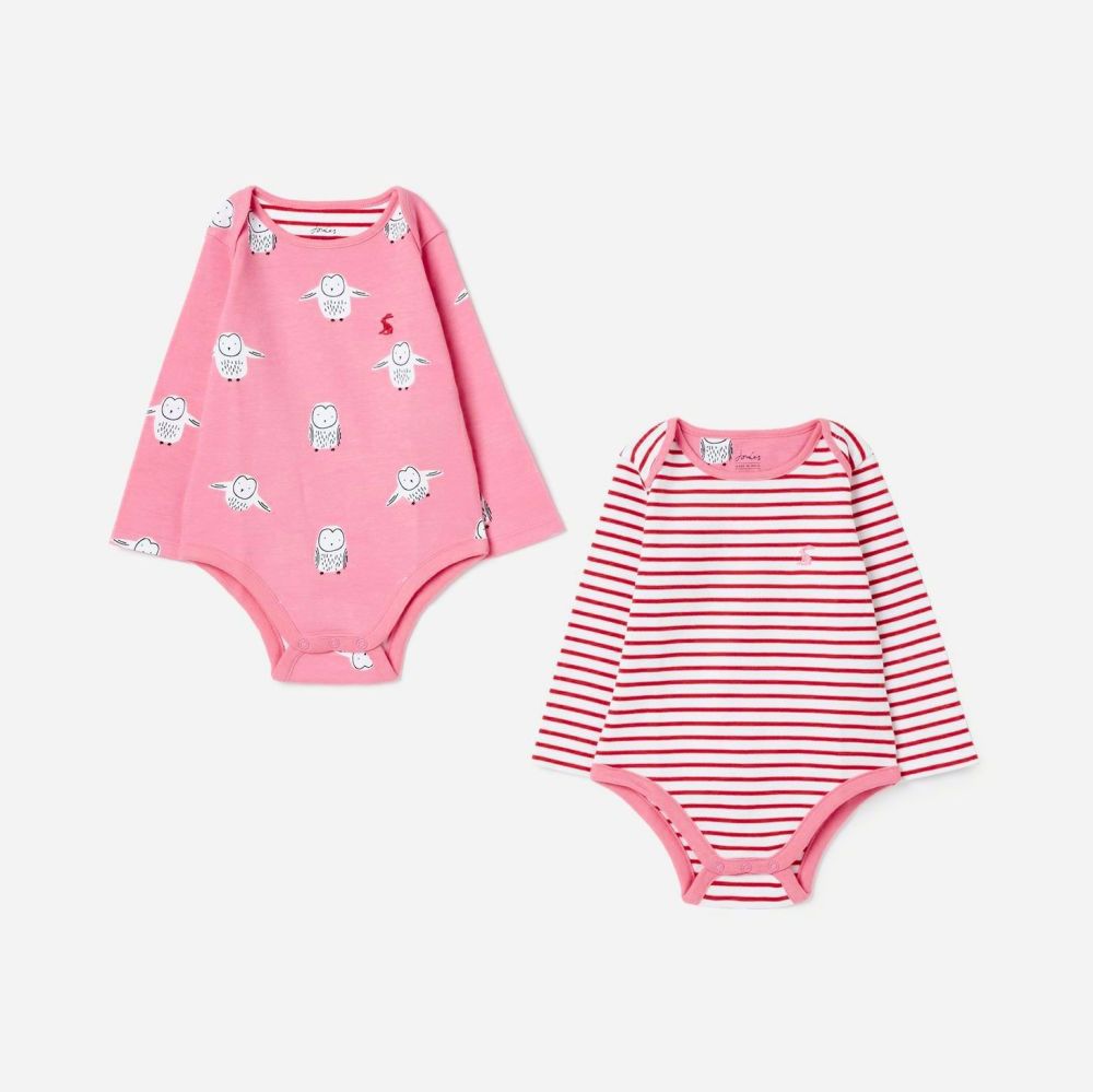 Laurel Organic Cotton 2 Pack Bodysuits- Owl Fly Pink- Size Newborn, 0-3, 3-