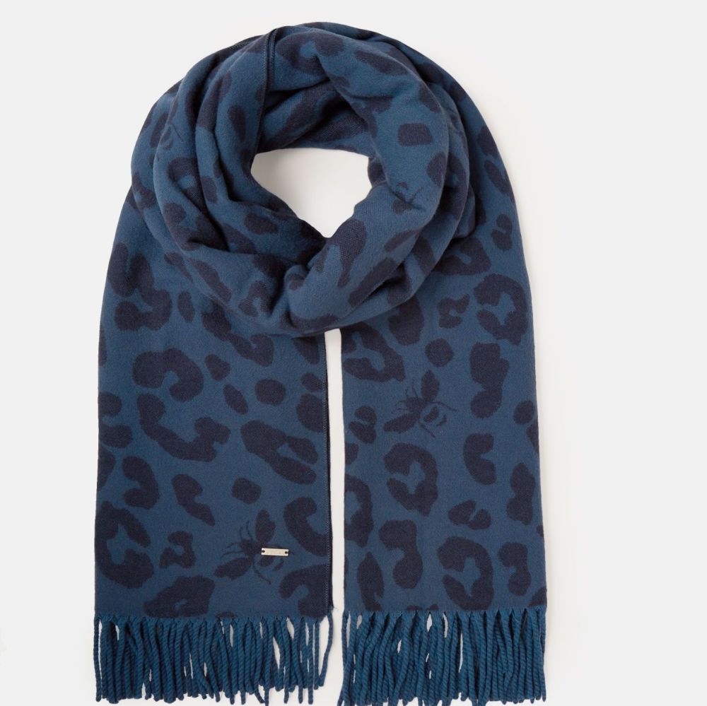 Elissa Jacquard Warm Handle Scarf- Navy Bee Leopard