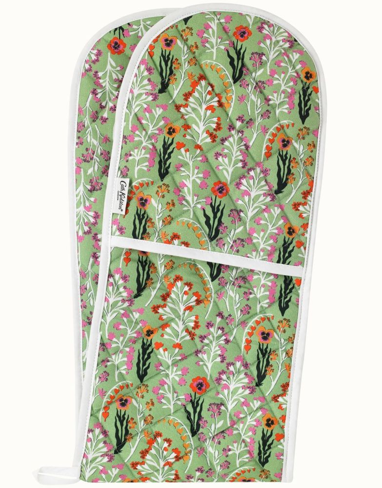 Paper Pansies Double Oven Glove (Green)