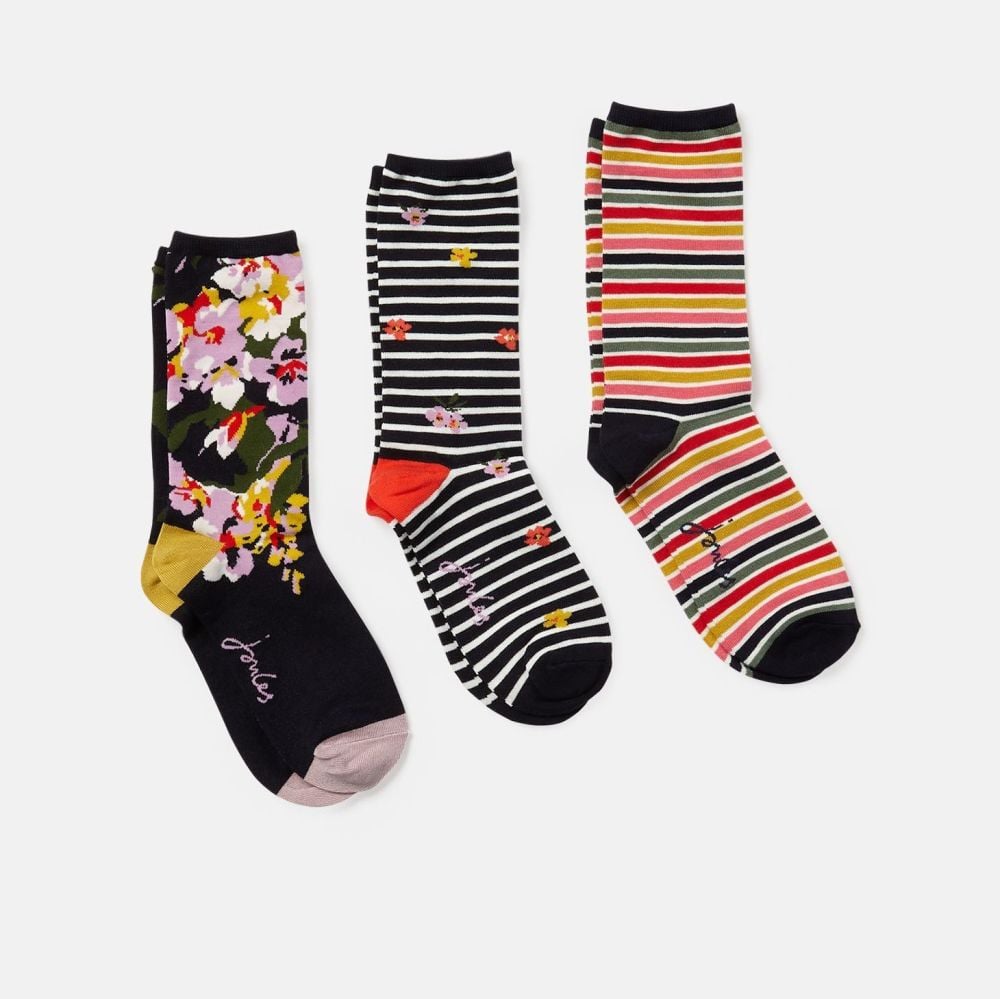 Excellent Everyday Eco Vero Socks 3 Pack- French Navy Floral