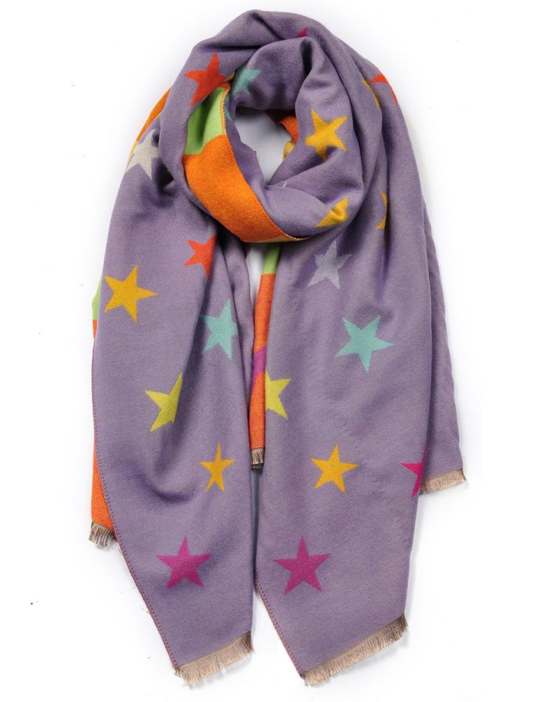 Multi Colour Star Print Winter Scarf- Purple