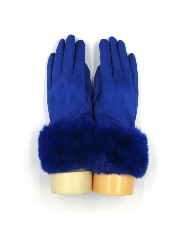 Plain Fur Trim Gloves- Royal Blue