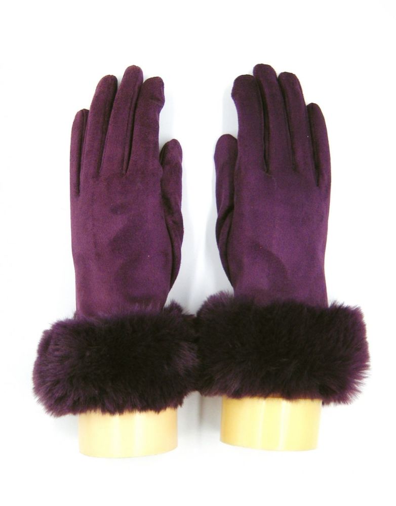 Plain Fur Trim Gloves- Purple