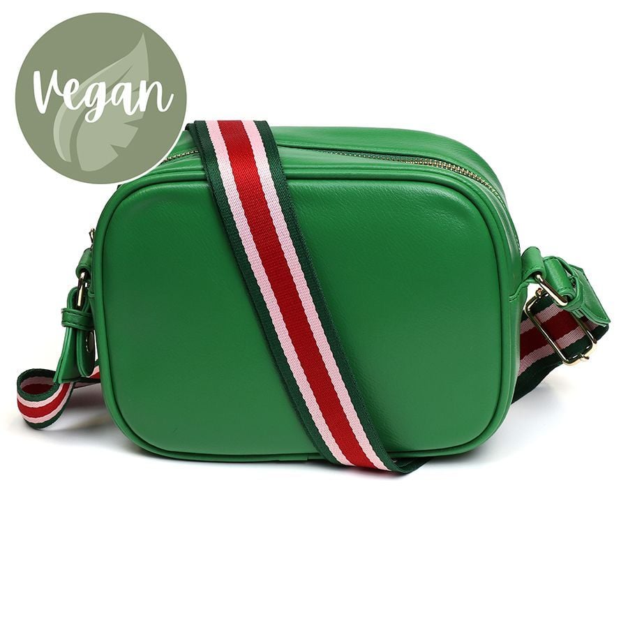 Vegan leather striped strap camera bag- Pea Green