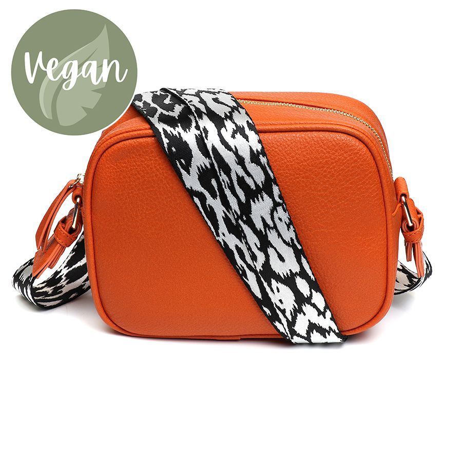 Vegan leather striped strap camera bag- Orange