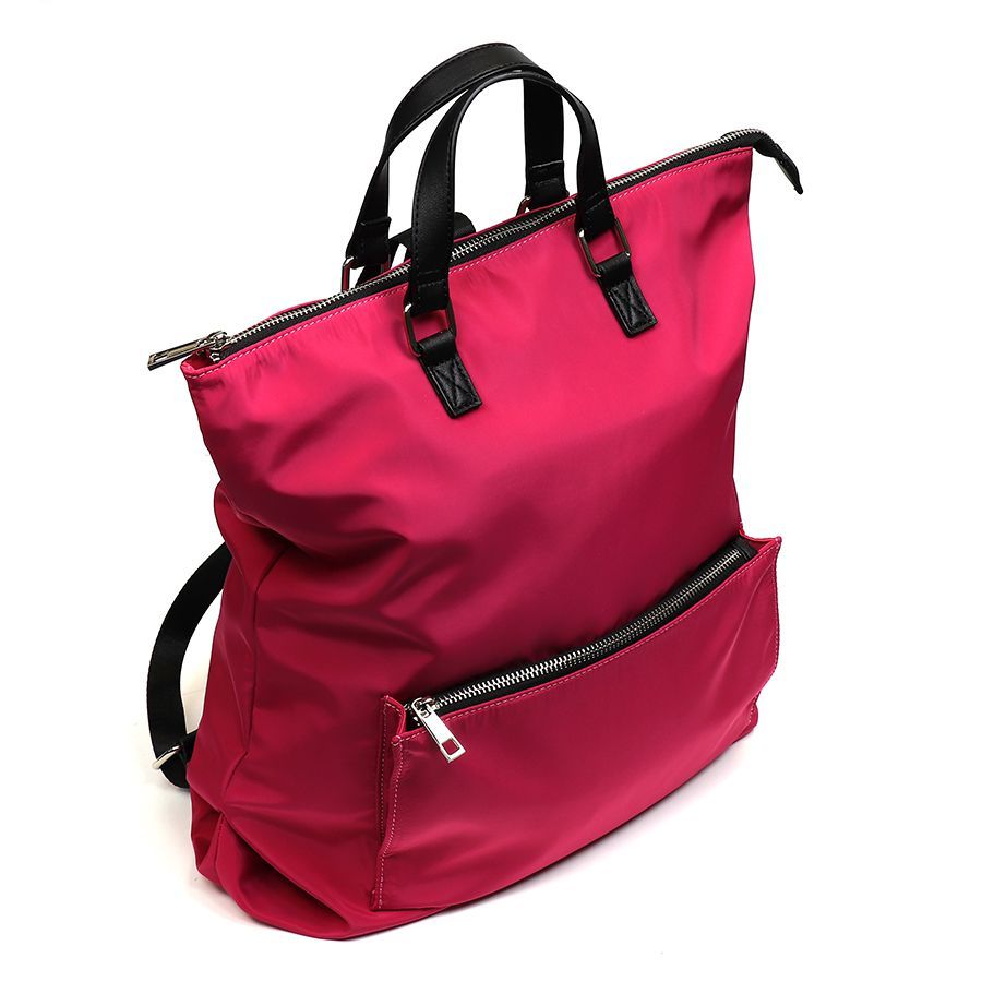 Raspberry nylon backpack with zip front pocket