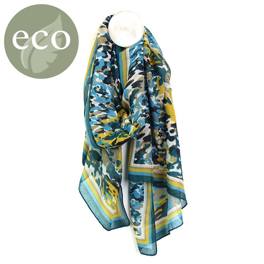 Recycled blue and yellow mix watercolour spot print scarf