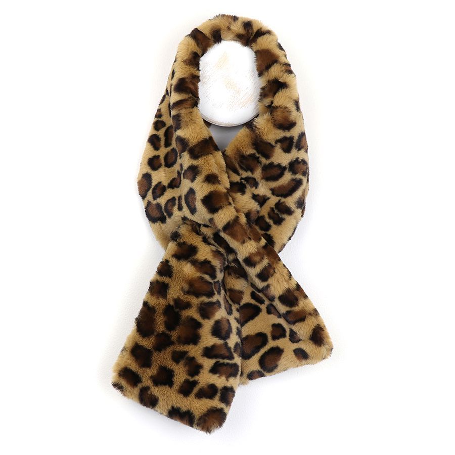 Classic leopard print faux fur pull-through scarf