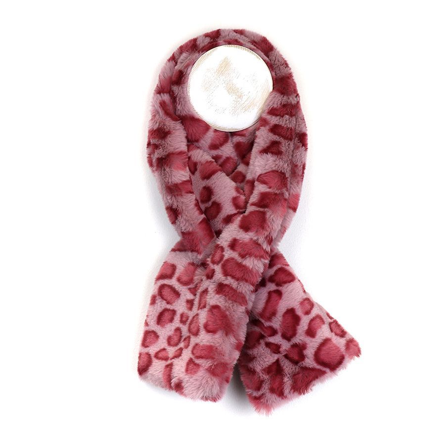 Pink leopard print faux fur pull-through scarf