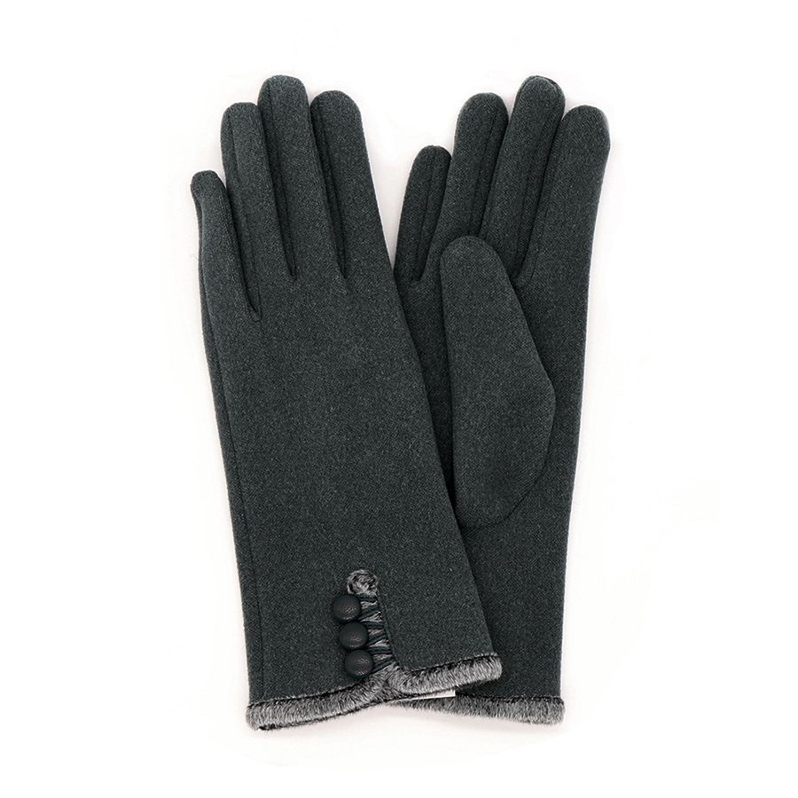 Faux angora gloves with button detail- Charcoal Grey