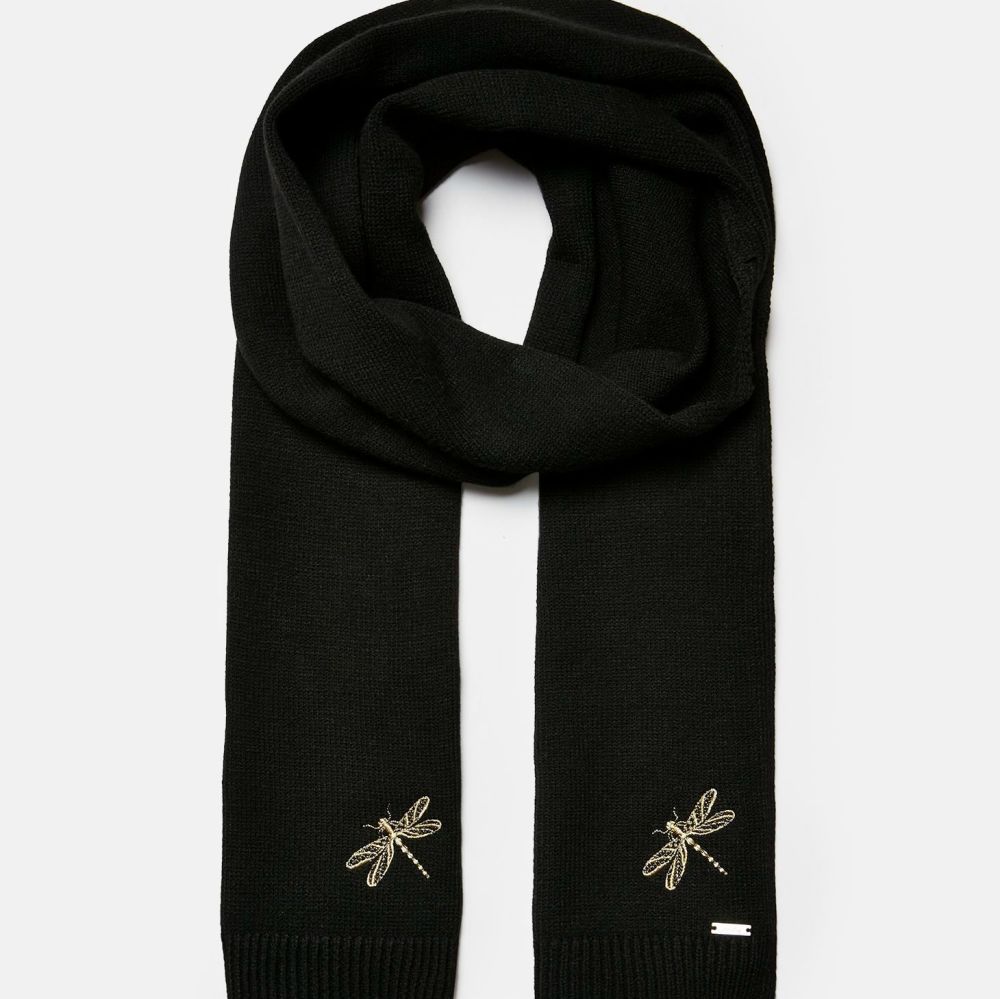 Stafford Black Knitted Scarf with Bee Embellishment