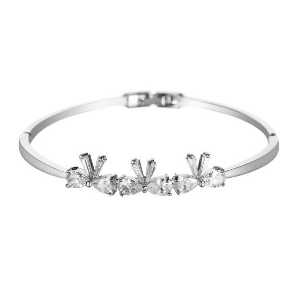 Rhodium Silver Bangle with Jewelled Bows Front