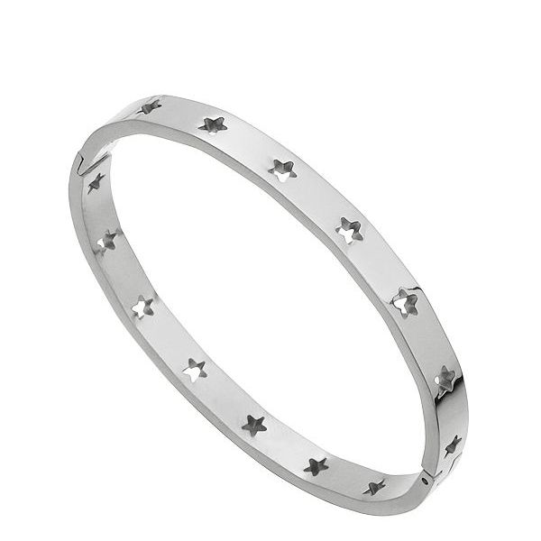 Steel Silver Bangle with Cut-out Star design