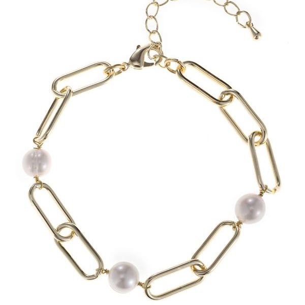 Gold Chain Bracelet with real pearls (14 Carat Gold)