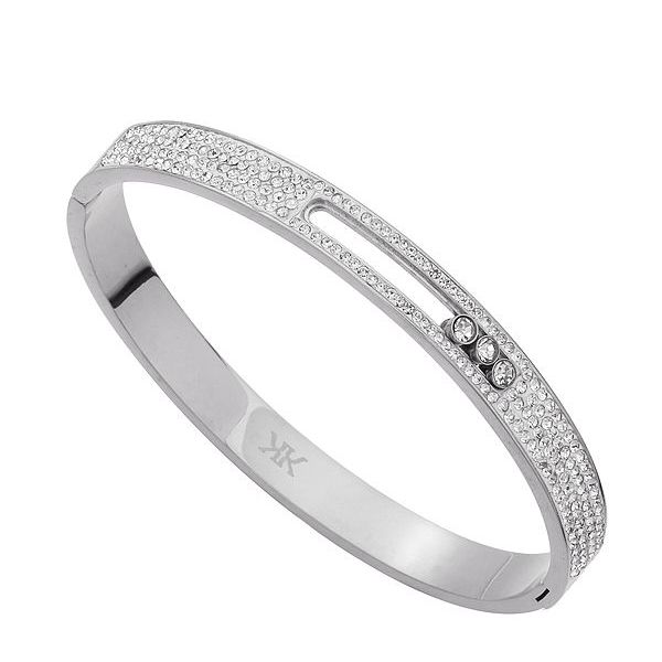 Steel Silver Bangle with Jewelled Front