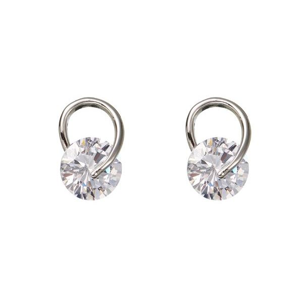 Silver stud earrings with clear jewel pendant (Rhodium)