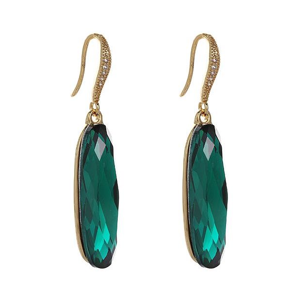 Gold Drop earrings with large Emerald Green stone