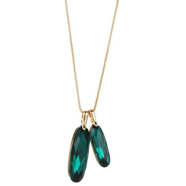 Gold Necklace with Large Emerald Green Pendant