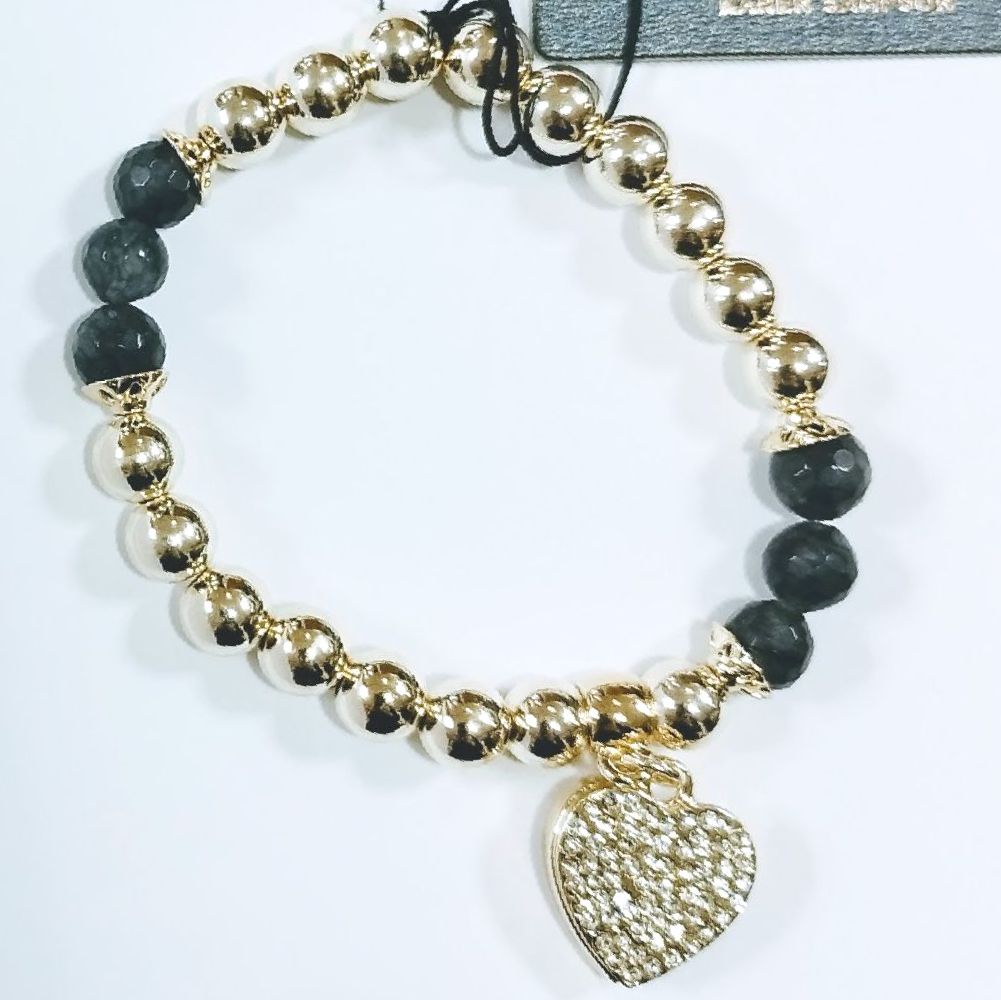 Yellow Gold Elasticated Bracelet with black baubles
